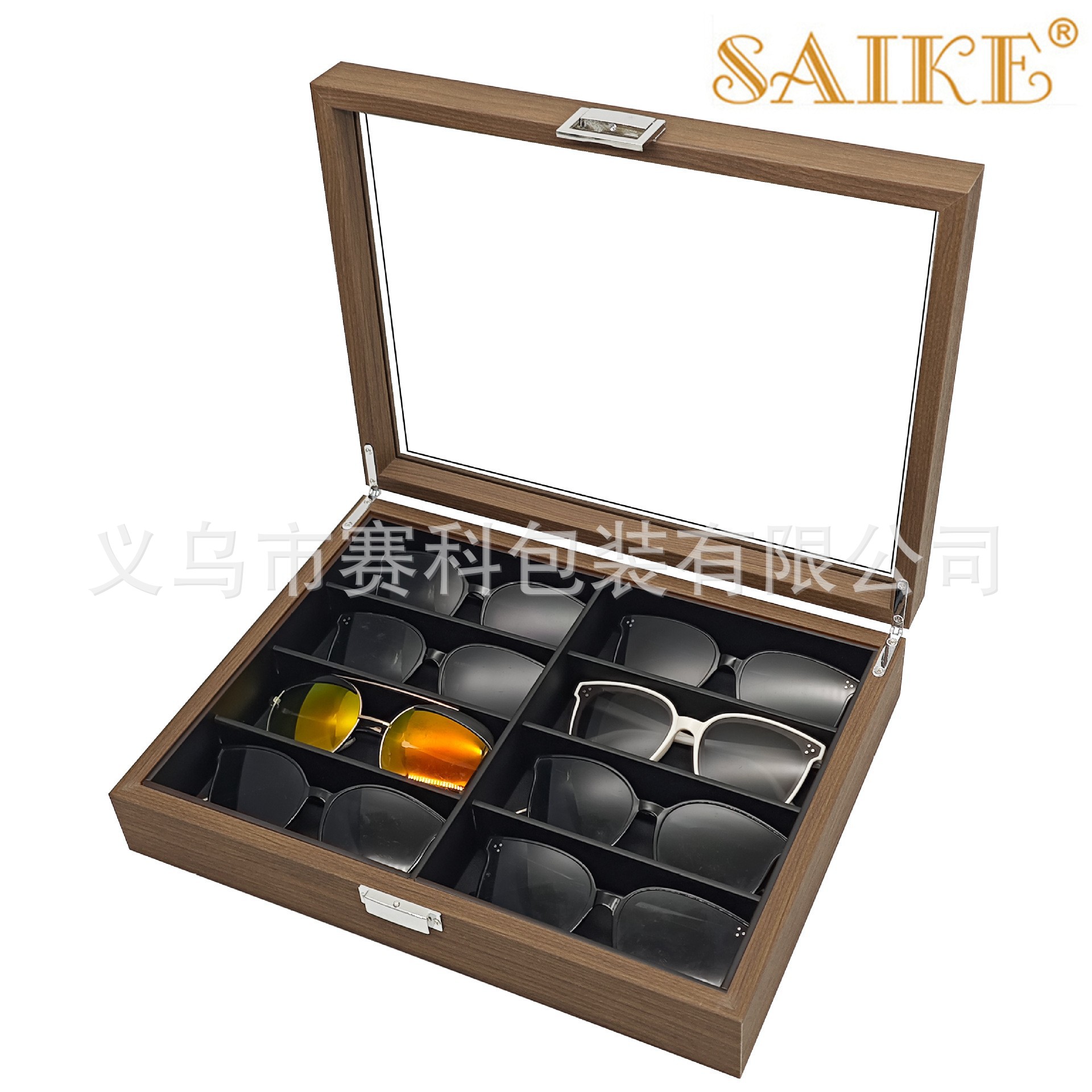 Spot wholesale black walnut wooden 8-position glasses storage Display Box 8 sunglasses sunglasses storage box