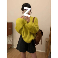 加厚套头圆领水貂毛外穿长毛短款毛衣女2025水貂绒秋冬毛茸茸外套