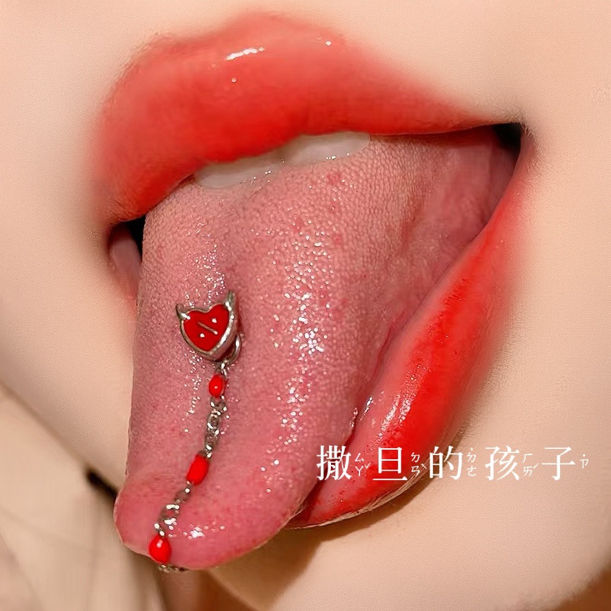 Satan's Child Devil Red Tongue Ring 316L Surgical Steel Tongue Piercing Jewelry detail image 2