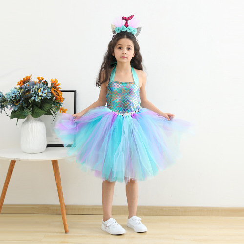 European and American children's clothing mermaid tutu skirt girls tutu skirt cospaly performance dress fish scale dress skirt