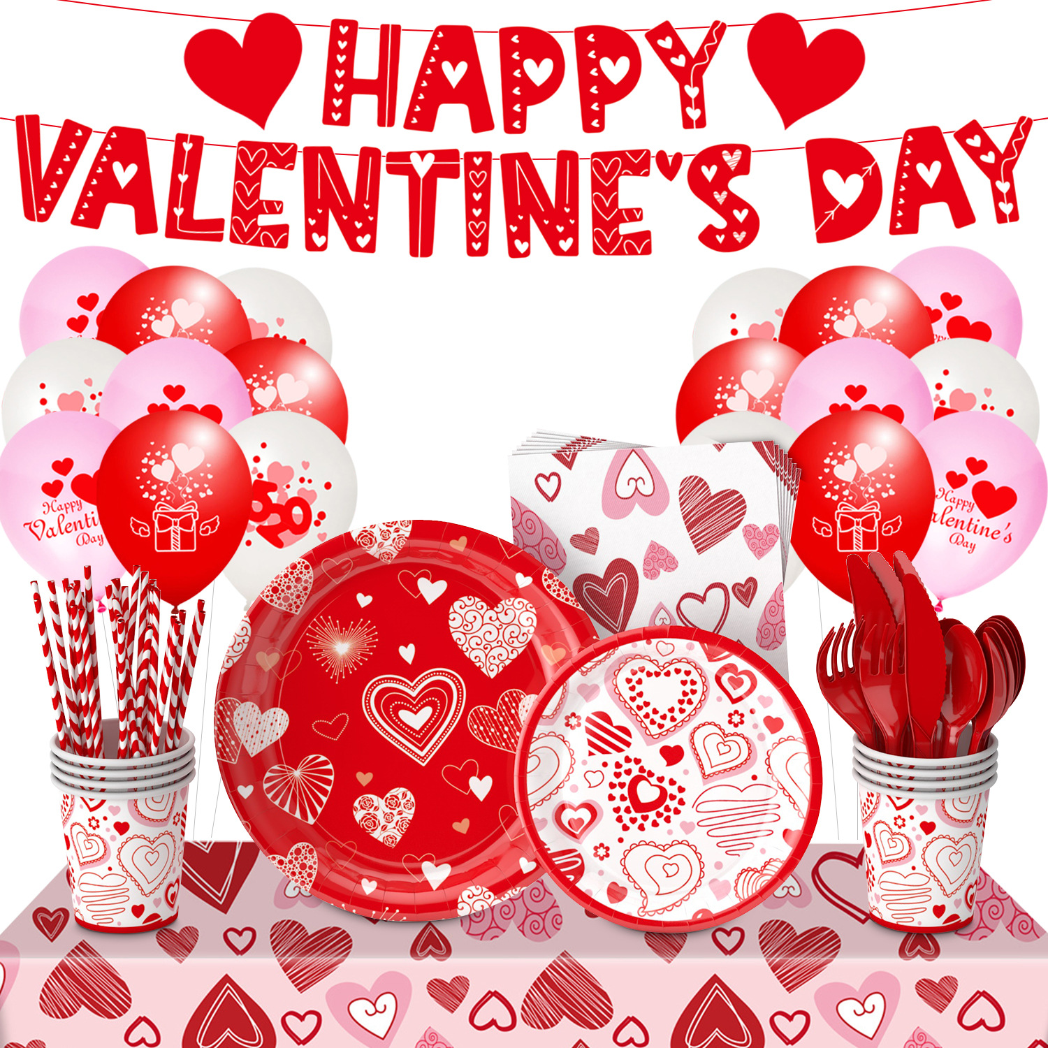 Nuevo amor Día de San Valentín tema Fiesta decoración pareja fiesta plato de papel desechable taza de papel decoración traje