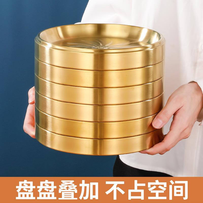 304ステンレスの野菜皿の多層は食品級のおかず皿の商用焼肉皿の円形の金色を重ねて厚くすることができます。|undefined