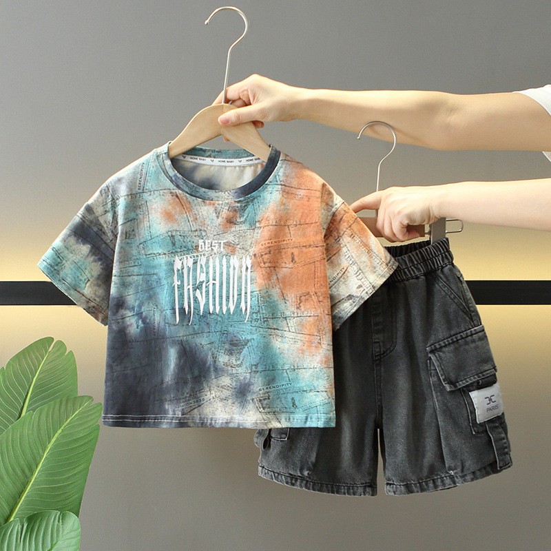 8098 traje de manga corta para niño vestido de verano de dos piezas para niño guapo 2025 nuevos pantalones cortos para niños ropa de verano marea