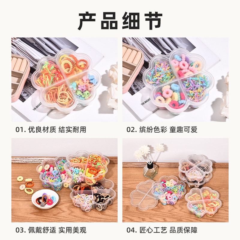 Nuevo set de niños de color caramelo red caja de regalo de banda de goma cuerda de cabeza adorable no lesionar el cabello elástico de alto anillo adornamiento para el cabello
