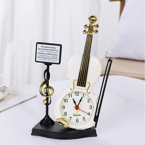 Creative retro craft gifts violin alarm clock student clock guitar model children's toys desktop decoration