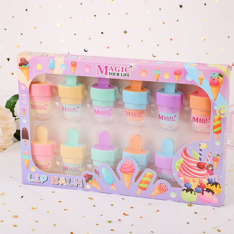 Cute Ice Cream 6 Color Cover Moisturizing Lipstick Autumn and Winter Anti-dry Desalination Lip Pattern Repair Hydrating Lip Glaze