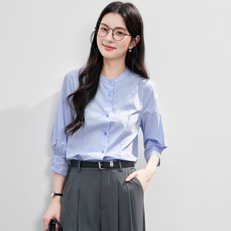 Sy8173 Blue Three-Quarter Sleeve Shirt for Women 2026 Summer New Style Top Workwear Pure Cotton White Shirt Work Uniform Sy8173 Blue Three-Quarter Sleeve Shirt for Women 2026 Summer New Style Top Workwear Pure Cotton White Shirt Work Uniform