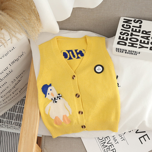Knitted Vest for Boys and Girls, Spring and Autumn Outerwear Baby Vests, Infant Woolen Vest, New Style Cardigan Sweater Vest