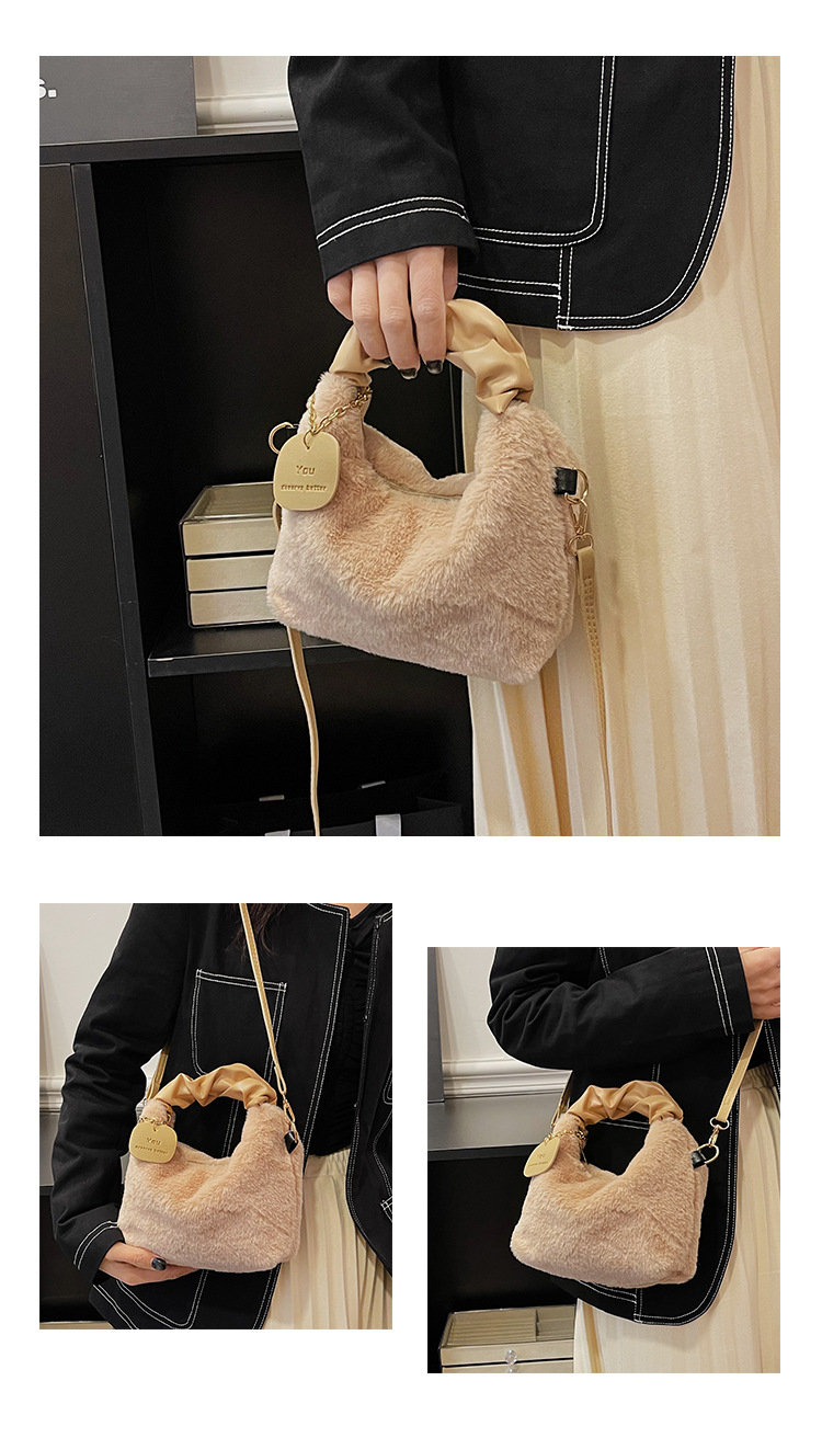 Women's plush messenger bag handbag texture fashion women's bag autumn and winter all match niche chain handbag_voghion.com