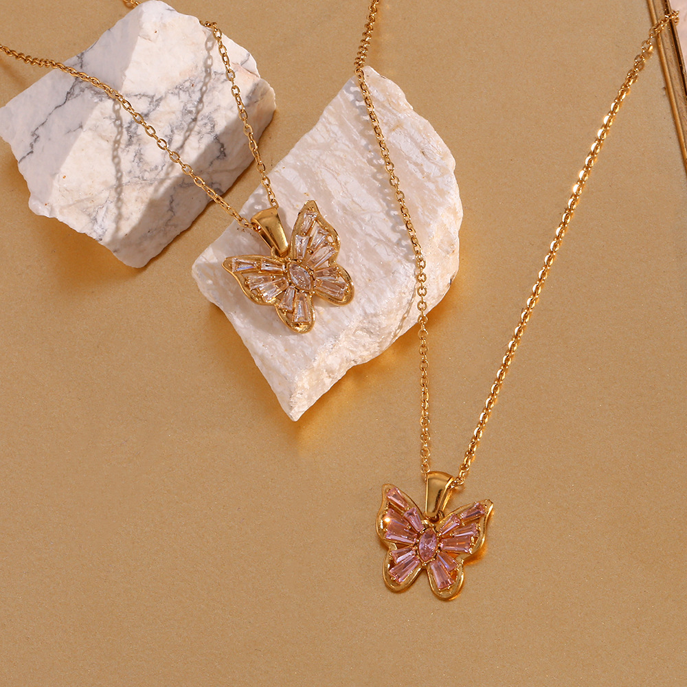 Fashion Butterfly Stainless Steel Necklace Plating Inlay Zircon Stainless Steel Necklaces