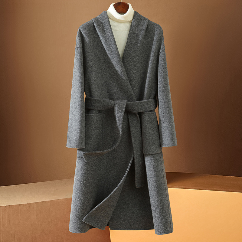 2024 가을과 겨울 새로운 양면 트위드 코트 100 호주 양모 스킨 친화적 인 긴 통근 우아한 여성 코트