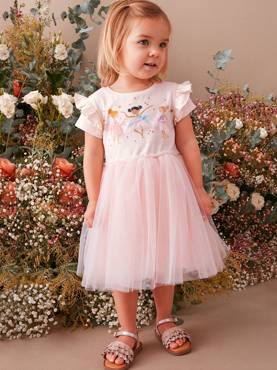 Little Maven estilo europeo y americano malla princesa vestido verano dibujos animados niña vestido manga corta algodón niños vestido