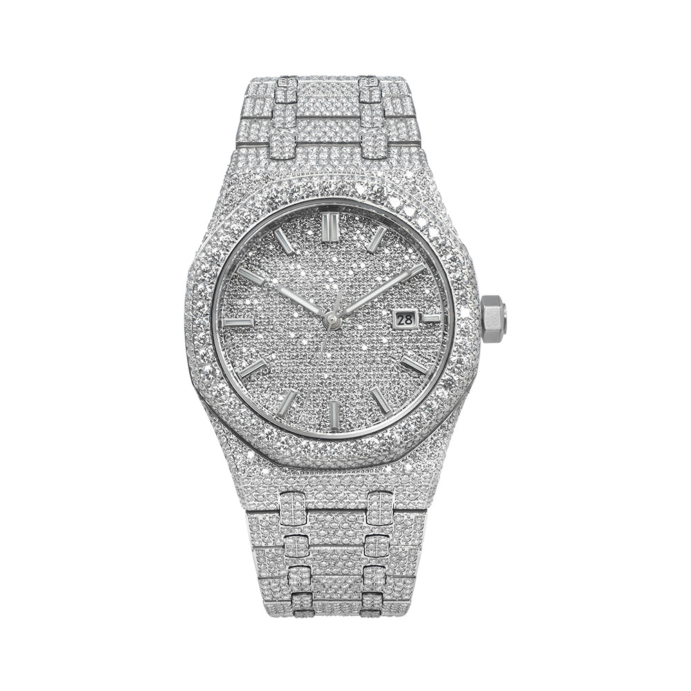 Stainless Steel Moissanite Popular Fully Automatic Mechanical Men's Watch Luxury Moissanite Fashion Hip-Hop Watch for Men