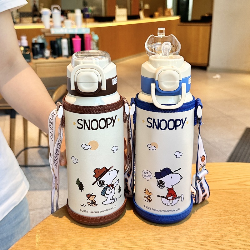 史努比儿童保温杯女孩上学专用小学生食品级316吸管杯子男双饮杯|undefined