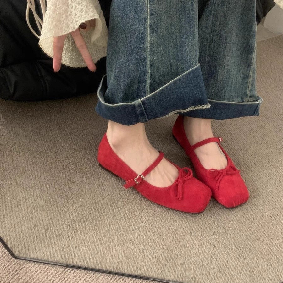 Zapatos de cabeza cuadrada de tería francesa primavera y otoño de 2025 nuevos zapatos de viaje con arco plana de Mary Jane