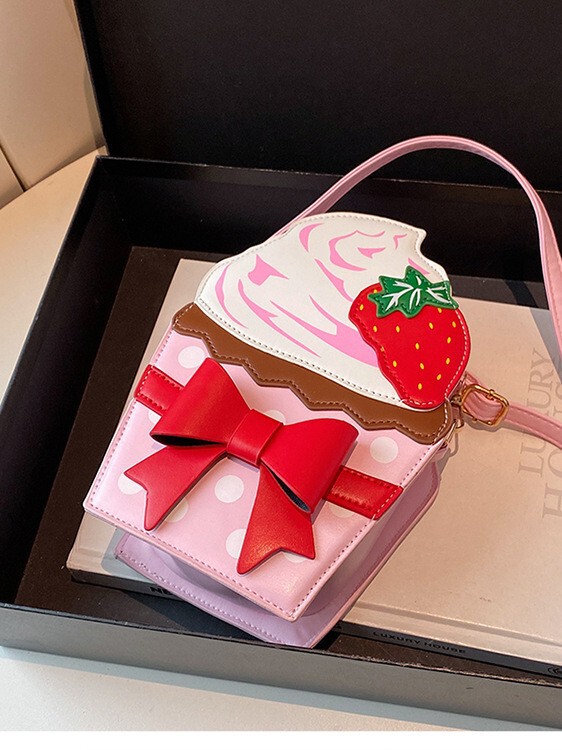 国境を越えてかわいいいちごケーキバッグ蝶ネクタイ手作り女性バッグ洋気かわいいプリンセスバッグファッションシングルショルダーバッグ|undefined