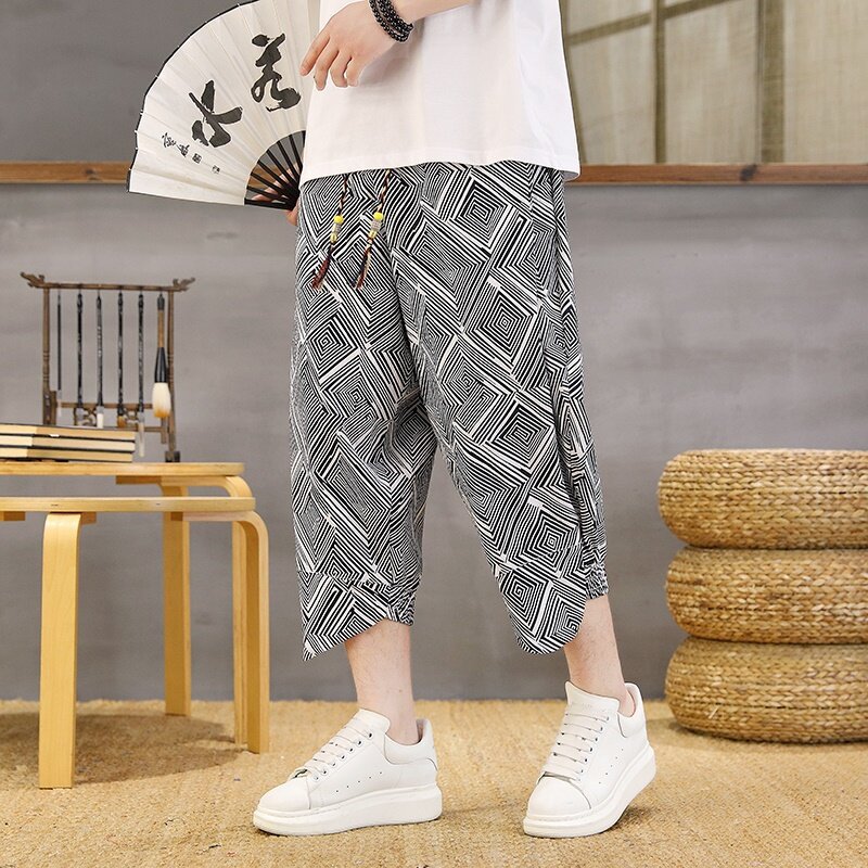 2025 Summer New Men's Chinese Style Shorts Trendy Cropped Pants Cool Breathable New Chinese Casual Pants Men