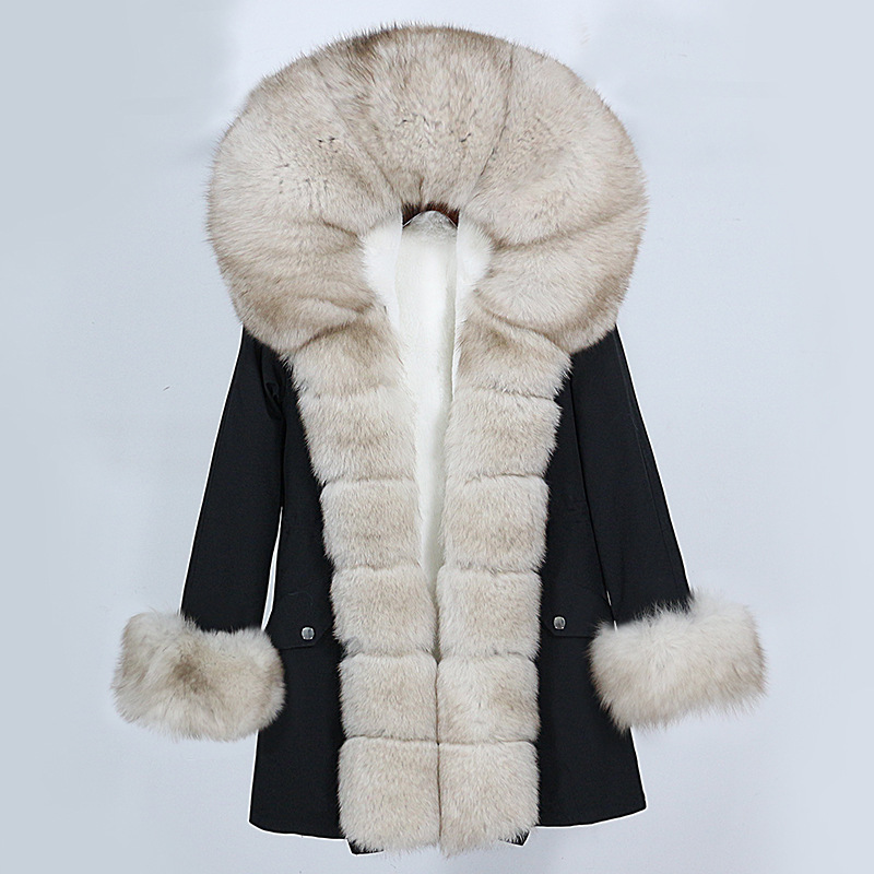 Haină de blană de vulpe medie și lungă pentru femei, cu căptușeală detașabilă de iarnă Parker Fur_voghion.com