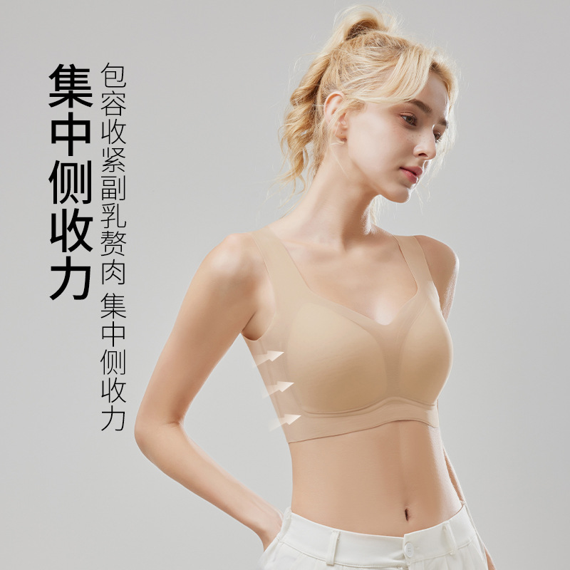 Ropa interior delgada gran pecho pequeño anti-caída sin anillo de acero para mujeres se reúnen sin marcas ajustable taza grande sujetador de tamaño grande para mujeres