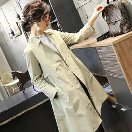 韩版风衣女中长款年春秋新款女装设计感翻领双排扣小个子外套