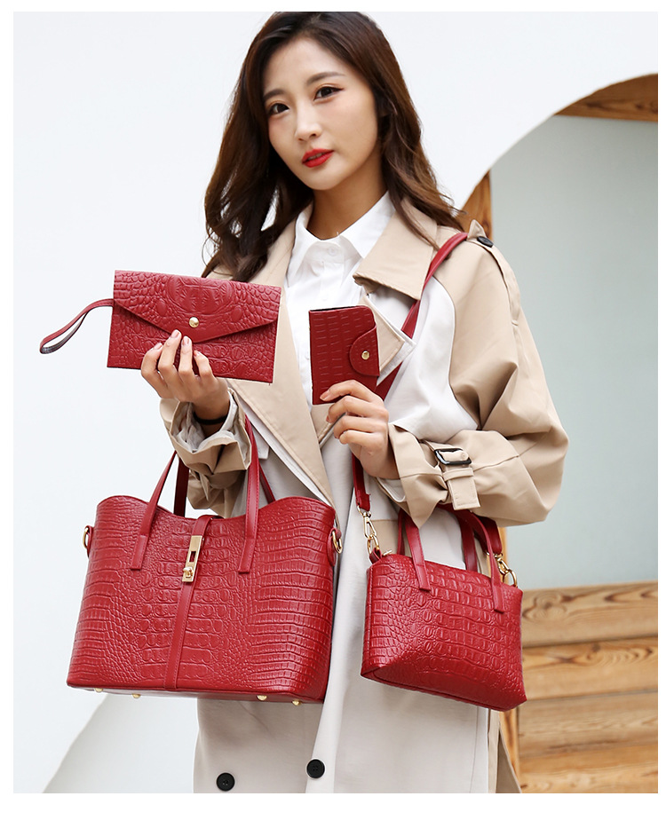 Krokodil muster frauen tasche damen handtaschen messenger schulter tasche vier stück handtasche_voghion.com