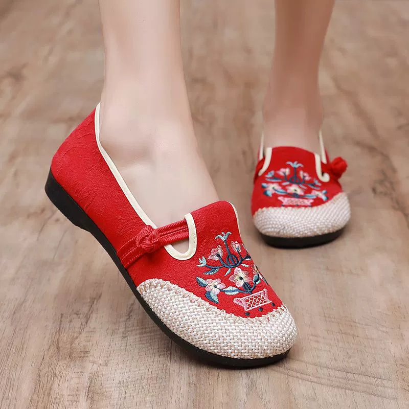 Тканевая обувь Old Beijing для мам туфли на плоской подошве с вышивкой для танцев в китайском стиле, неглубокая обувь среднего и пожилого возраста, дышащая женская обувь