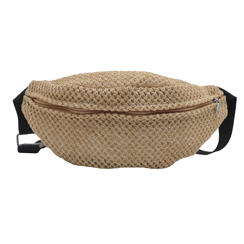 2024 verano transfronterizo nuevo estilo coreano tejido mini bolso de cintura de moda de mujer inclinado bolso de pecho de hombro bolso de paja al por mayor