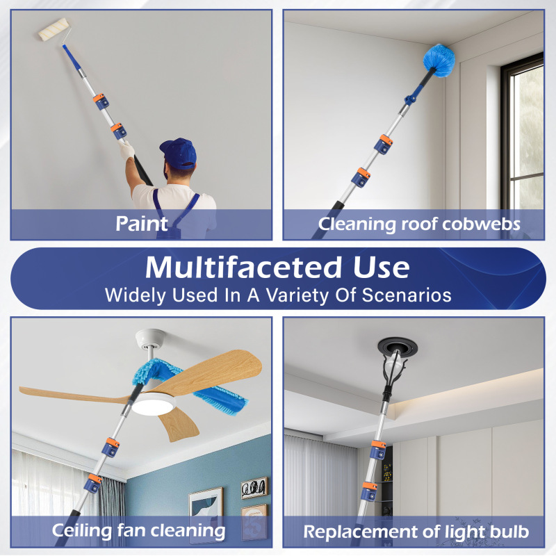 Suitable for Bulb Replacer, Paint Roller, Duster Window Cleaning Telescopic Extension Rod with Metal Head Suitable for Bulb Replacer, Paint Roller, Duster Window Cleaning Telescopic Extension Rod with Metal Head