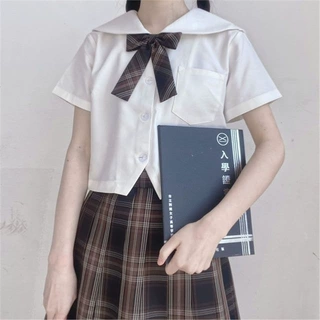 jk制服白衬衫女夏季黑无本白无本上衣关东襟关西襟水手服短袖衬衫