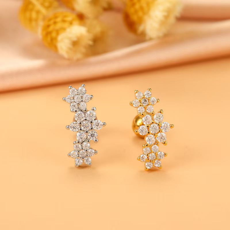 New Diamond Cross Ear Bone Nail Stainless Steel Rod Ear Nail Retro Temperament Earrings detail image 10