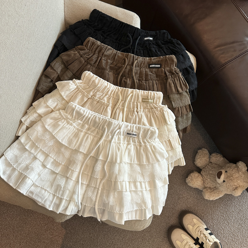 Real Shot of Autumn and Winter Sweet Layered Cake Skirt Velvet Fabric Skirt Lace Splicing Elastic Waist Girl Skirt