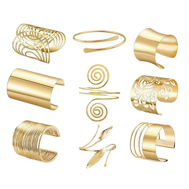 Прямые продажи с фабрики Европа и США Самые продаваемые новые открытые металлические браслеты геометрические полые гладкие Многослойные узоры кольцо на руку