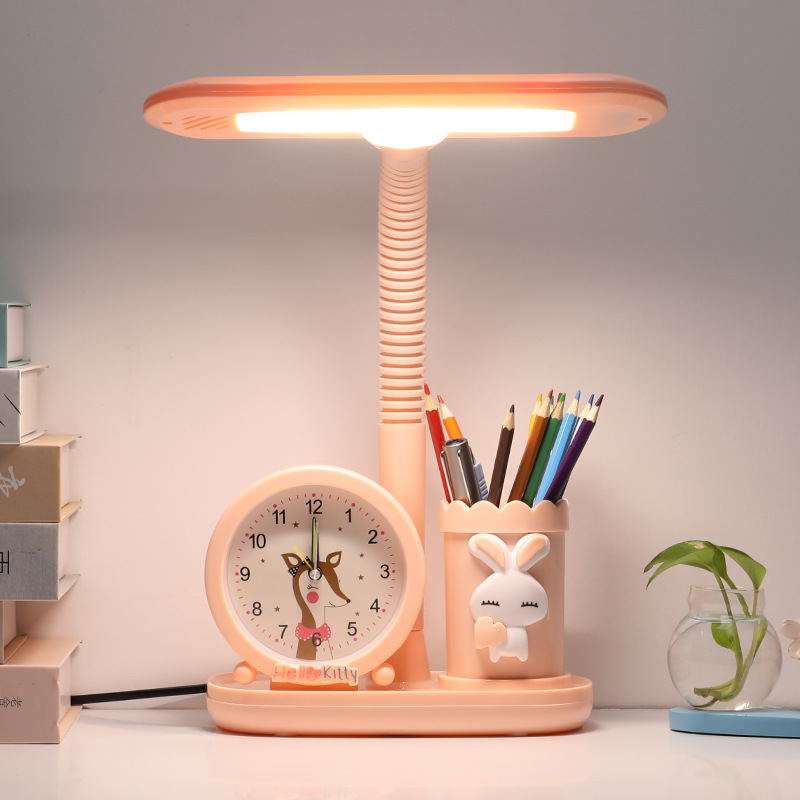 LightViewPro Plug-in Desk Lamp, Multifunctional Cartoon Desk Light with Alarm Clock and Pen Holder &ndash; LED Three-Color Adjustable Brightness, Perfect Gift, Available for Direct Delivery