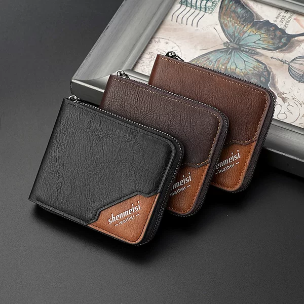 Cross-border Men's Wallet Fashion Retro Large Capacity Wallet Zipper Bag Coin Purse Men's Short Chain Wallet