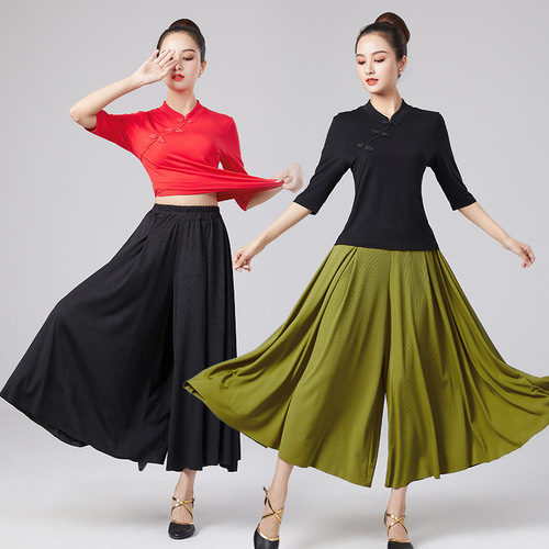 2206 Square Dance Costume Spring and Summer New Pipa Shirt Qipao Buttoned Short-Sleeve Skirt Pants Set Team Performance Dance Dress