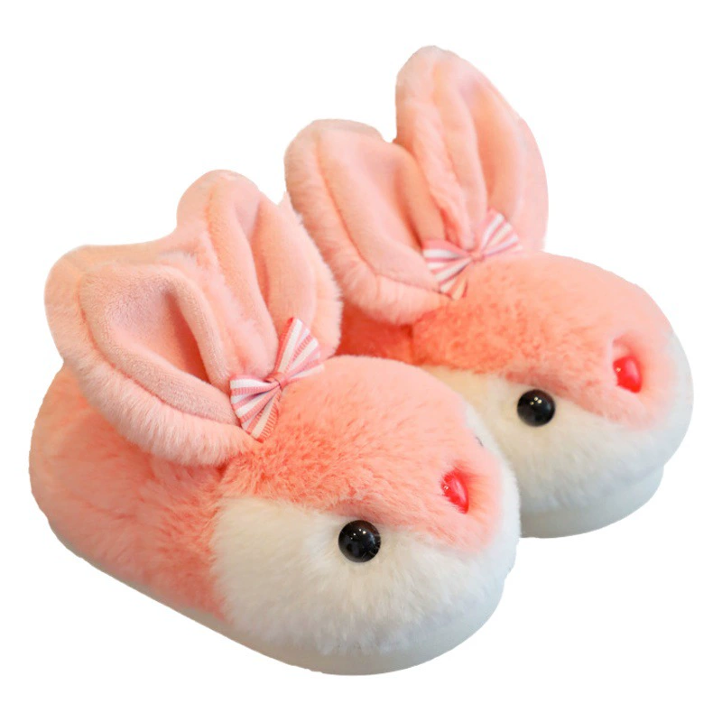 Детские хлопковые тапочки, новые зимние теплые Нескользящие Детские хлопковые тапочки с милым кроликом и мягкой подошвой для девочек