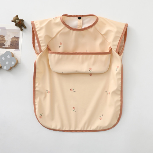 Denmark's new PU children's short-sleeved waterproof coveralls, super soft baby eating clothes, bibs, infants and young children wearing reverse clothing
