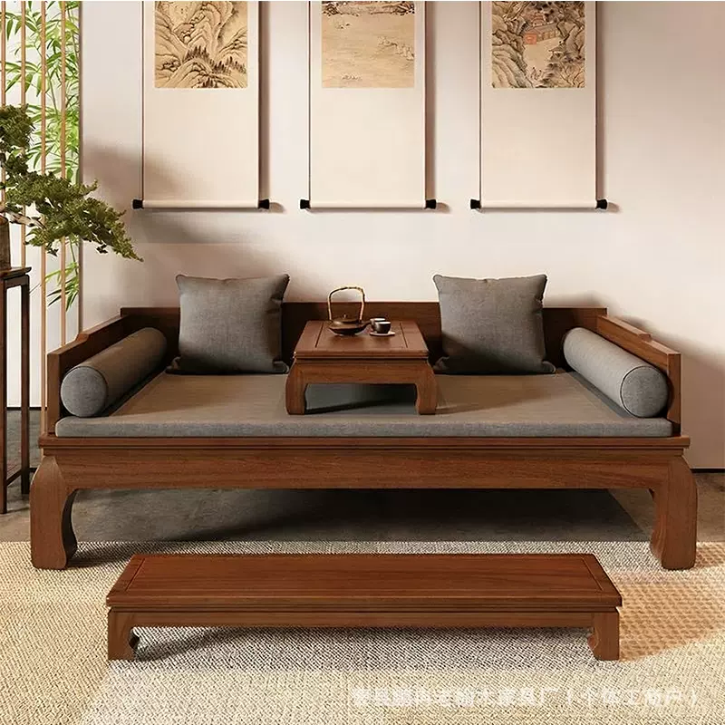 老榆木罗汉床实木新中式多功能简约罗汉沙发床榫卯免漆禅意美人塌