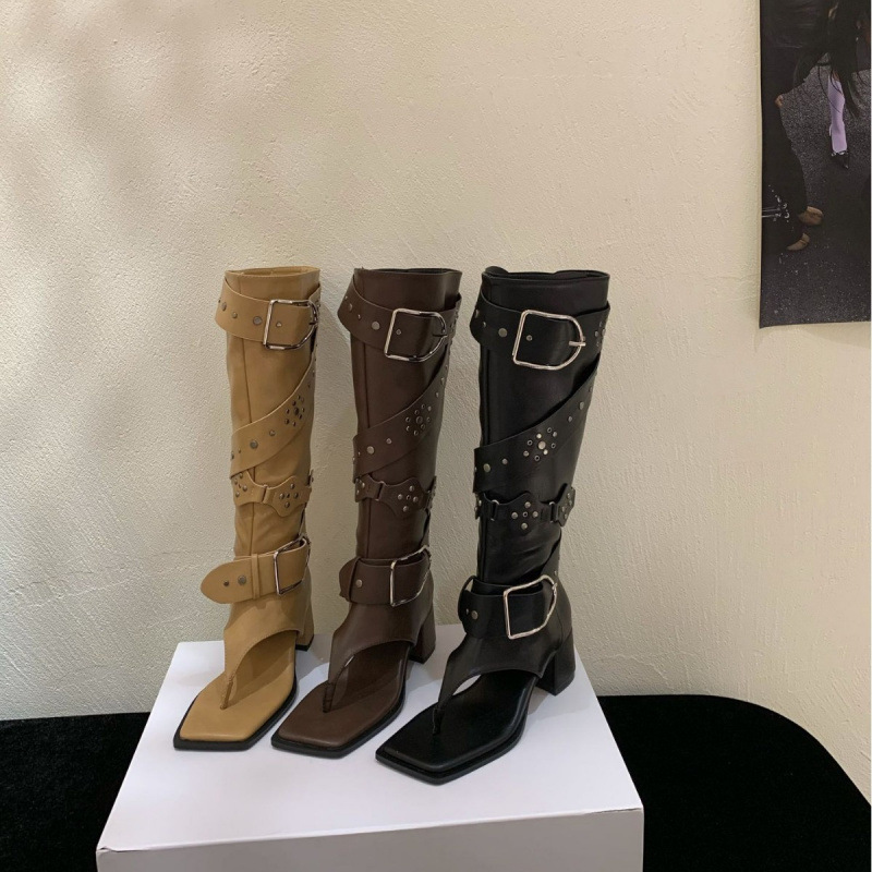 2026 New Style Chunky Heel French Square Toe Thong-Toe High-Top Casual Sandals Women's Boots High-Top Slouchy Women's Boots 2026 New Style Chunky Heel French Square Toe Thong-Toe High-Top Casual Sandals Women's Boots High-Top Slouchy Women's Boots