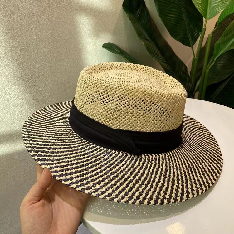 Summer Beach Straw Hat For Women Flat Top Sun Protection Hat Beach Bucket Hat Vacation Woven Sun Hat Luxury Style - Thumbnail 2