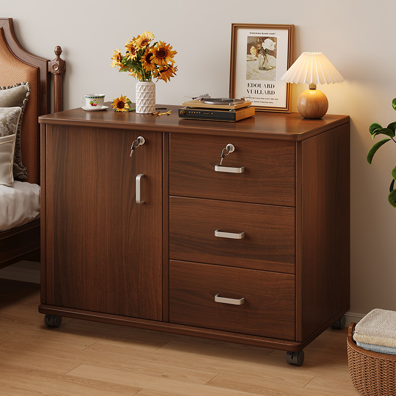 Movable Bedside Table for Home Use, Modern and Simple, with Lockable Multiple Drawers, Storage Cabinet, Bedroom Bedside Low Cabinet