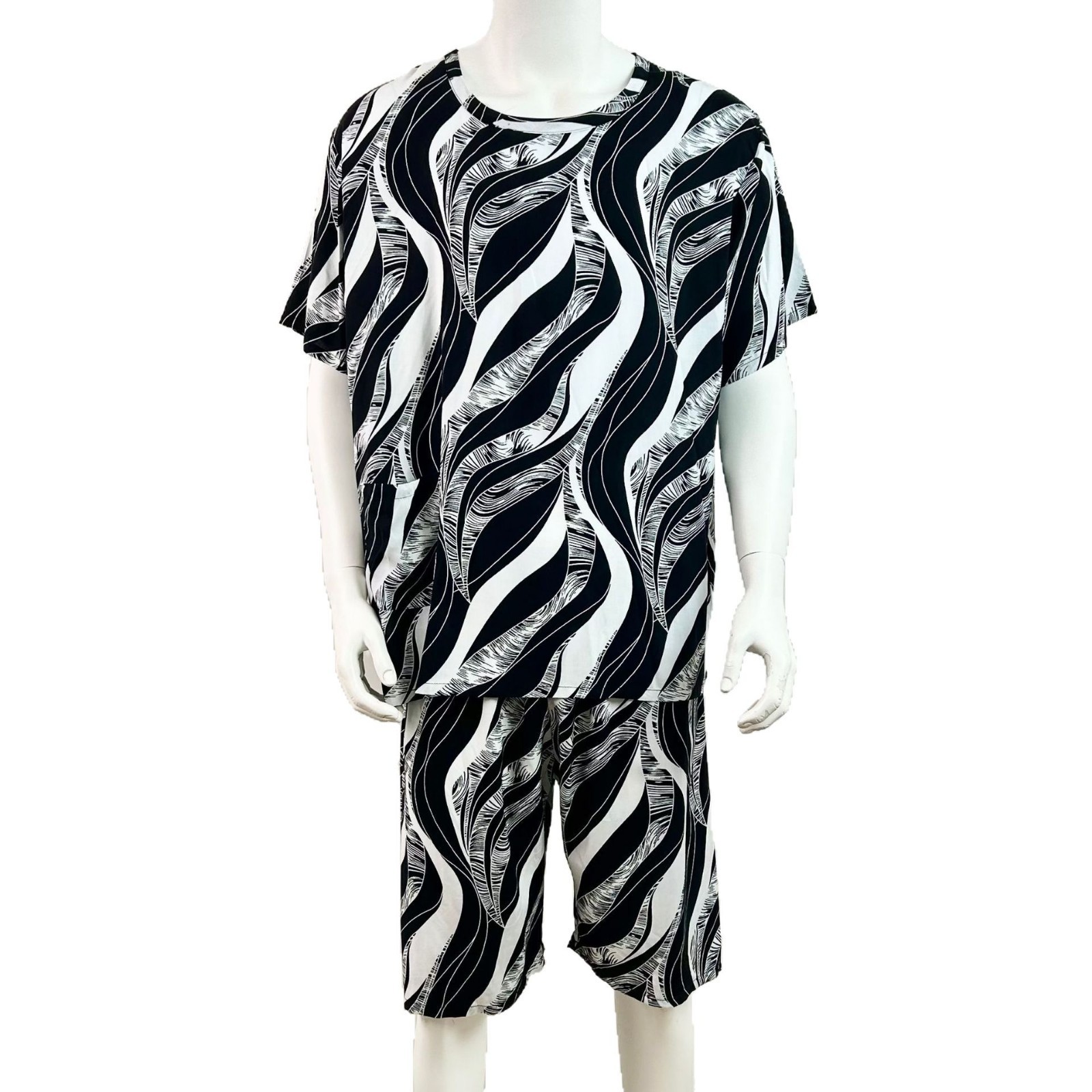 Cotton Silk Men's suit Short-sleeved Shorts Set for Summer Artificial Cotton Pajamas Cotton Silk Cool Two-piece Set for Middle-aged