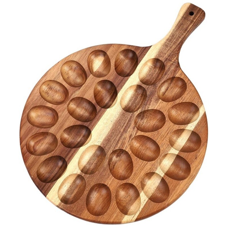 Rosewood Devil's Egg Tray, Solid Wood Egg Holder with Handle, Christmas and Easter Party Decorations, Devil's Egg Tray