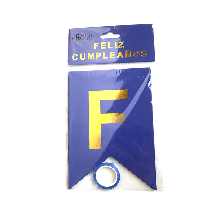 Bandera española Feliz cumpleaños tire bandera carta de oro Bandera de cola de pescado bandera colgante tire decoración de fiesta de flores