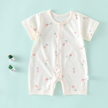 夏季薄款a类纯棉短爬中小童印花连体衣初生婴儿衣服家居服短袖