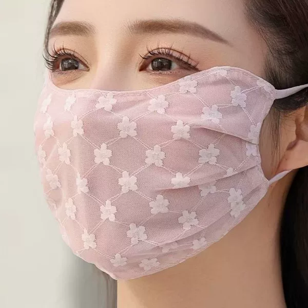 Summer Lace Sun Protection Mask Outdoor Breathable Eye Protection Simple Sunshade Veil Women's Face Covering Uv Mask
