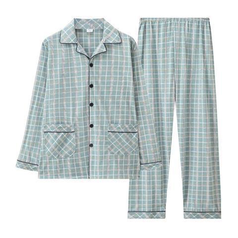 メンズホームウェアカジュアルコットン夏薄いカーディガン小さなラペル長袖ズボンパジャマ大きいサイズ 5XL|undefined
