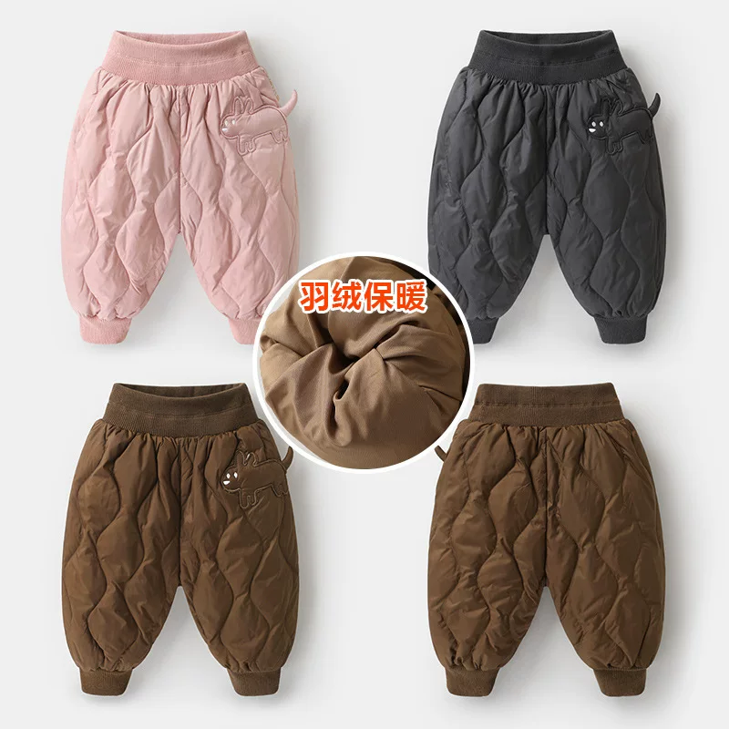 CUTEPANDA'S Children's Down Trousers Set with Velvet Lining, Autumn Warmth for Boys, Duck Down