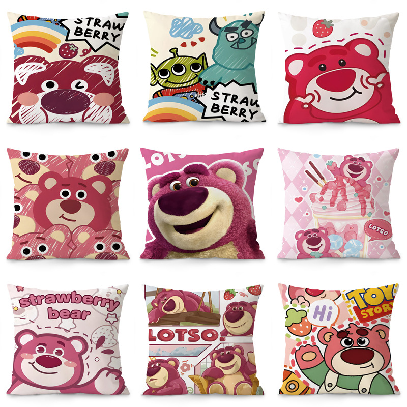 딸기 곰 베개 퀼트 이중 사용 만화 곰 소녀 심장 쿠션 사무실 점심 휴식 담요 로즈 파우더 DIY 세트