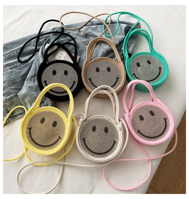 Women's Small Straw Geometric Smiley Face Cute Round Open Crossbody Bag display picture 1